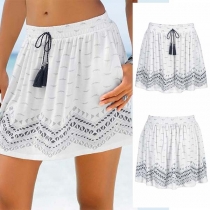 Fashion Drawstring Elastic Waist Printed Skirt