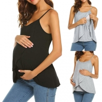 Sexy Backless Solid Color Irregular Hem Maternity Cami Top