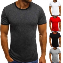 Fashion Contrast Color Short Sleeve Round Neck Men's T-shirt