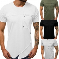 Chic Style Short Sleeve Round Neck Solid Color Men's T-shirt  (The size falls small)