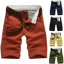 Fashion Solid Color Middle-waist Men's Knee-length Shorts 