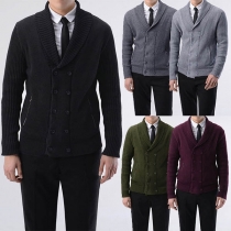 Fashion Solid Color Long Sleeve Double-breasted Men's Knit Cardigan