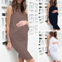 Fashion Sleeveless Round Neck Solid Color Maternity Dress