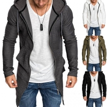 Fashion Solid Color Long Sleeve Hooded Man's Coat