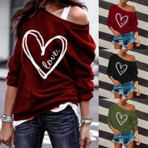 Fashion Long Sleeve Round Neck Heart Printed Sweatshirt 