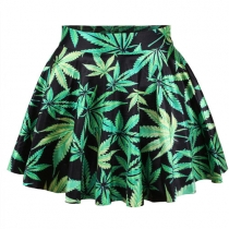 Fashion Maple Leaf Floral Print Bust Skirt