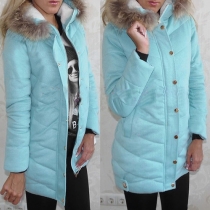 Fashion Solid Color Hooded Slim Fit Warm Coat