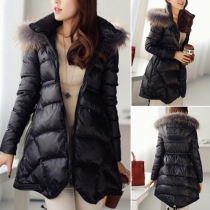 Fashion Solid Color Long Sleeve Hooded Slim Fit Warm Coat