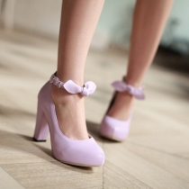 Fashion Candy Color Thick High-heeled Round Toe Bowknot Shoes