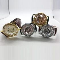Fashion PU Leather Watch Band Hollow Out Dial Men's Quartz Watch