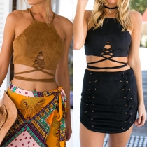 Chic Style Sleeveless Cutout-Front Self-Tie Zip-Back Crop Top