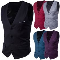 Fashion Solid Color Sleeveless V-neck Single-breasted Men's Vest