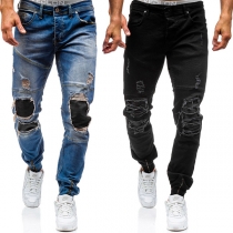 Distressed Style Ripped Relaxed-fit Men's Jeans