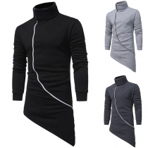 Fashion Long Sleeve High Neck Oblique Zipper Irregular Hem Men's Sweatshirt
