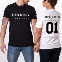Fashion Short Sleeve Round Neck Letters Printed Couple T-shirt