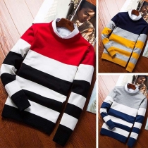 Fashion Long Sleeve Round Neck Contrast Color Man's Sweater   