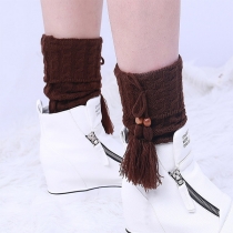 Fashion Solid Color Tassel Knit Leg Warmer