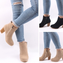 Fashion Thick-heel Round Toe Side-zipper Ankle Boots Booties 