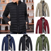 Fashion Solid Color Long Sleeve Stand Collar Man's Padded Coat 
