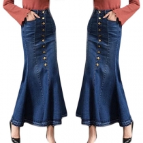 Fashion High Waist Fishtail Hem Denim Skirt