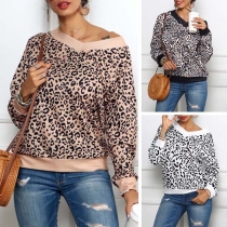 Fashion Long Sleeve V-neck Leopard Printed Sweatshirt 