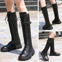 Fashion Flat Heel Round Toe Lace-up Knight Boots 
