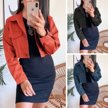 Fashion Solid Color Long Sleeve POLO Collar Short-style Jacket Blazer