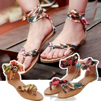 Bohemian Style Flat Heel Lace-up Printed Sandals