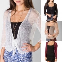 Fashion Solid Color Long Sleeve See-through Knit Cardigan