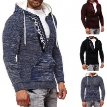 Fashion Mixed Color Long Sleeve Hooded Man's Knit Top