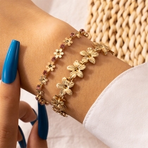 Fashion Rhinestone Inlaid Flower Bracelet Set 2 pcs/Set