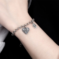 Retro Style Heart Pendant Silver-tone Bracelet