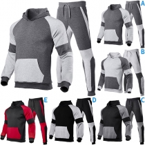 Fashion Contrast Color Long Sleeve Hooded Man's Sports Suit