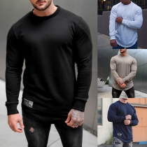Simple Style Long Sleeve Round Neck Solid Color Man's Sports T-shirt