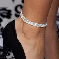 Fashion Rhinestone Inlaid Three-row Alloy Anklet