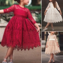 Sweet Style 3/4 Sleeve Round Neck Lace Children Princess Dress