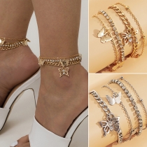 Fashion Hollow Out Butterfly Pendant Multi-layer Anklet