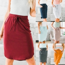 Simple Style Drawstring High Waist Solid Color Skirt