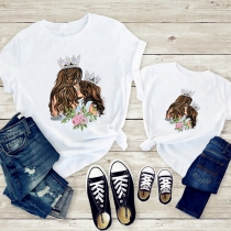 Simple Style Short Sleeve Round Neck Mom&Daughter Printed Parent-child T-shirt