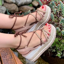 Bohemian Style Thick Sole Open Toe Lace-up Sandals