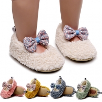 Cute Style Printed Bow-knot Plush Toddler Shoes Girls' Prewalker