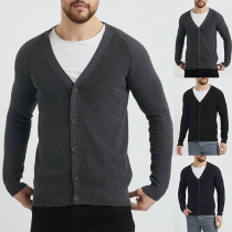 Fashion Solid Color Long Sleeve V-neck Single-breasted Man's Knit Cardigan