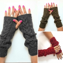 Fashion Solid Color Fingerless Knit Warm Gloves