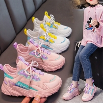 Fashion Contrast Color Round Toe Mesh Breathable Children Sports Sneakers