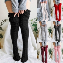 Simple Style Solid Color Over-the-knee Knit Stockings 2 Pair/Set