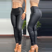 Fashion High Waist Solid Color Slim Fit Black Tight Pants