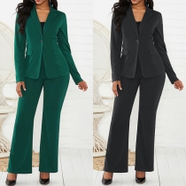 Fashion Solid Color Two-piece Suit Set Consist of Blazer and Pants