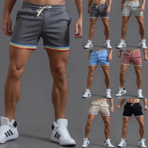 Casual Rainbow Contrast Color Basic Drawstring Shorts