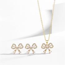 Fashion Rhinestone Bowknot Jewelry Set Consist Of Bowknot Pendant Necklace and Bowknow Shape Earrings