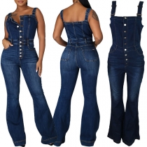 Sexy Buttoned Wide-leg Denim Jumpsuit